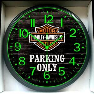 Harley-Davidson Parking Only Garage Shop Glow In The Dark Wall Clock New!